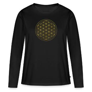 Fleur de Vie n°1 or - T-shirt manches longues Premium bio Femme - noir - Devant - Julia (174cm)