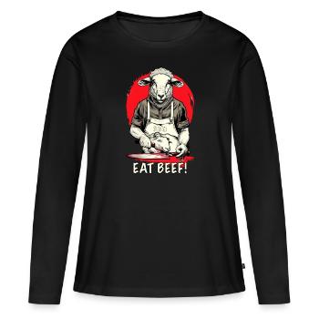 Les moutons mangent le bœuf BBQ Abattoir - T-shirt manches longues Premium bio Femme - noir - Devant - Julia (174cm)