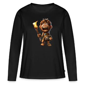 Caveman #lovely toons - Frauen Premium Bio Langarmshirt - Schwarz - Vorne - Julia (174cm)