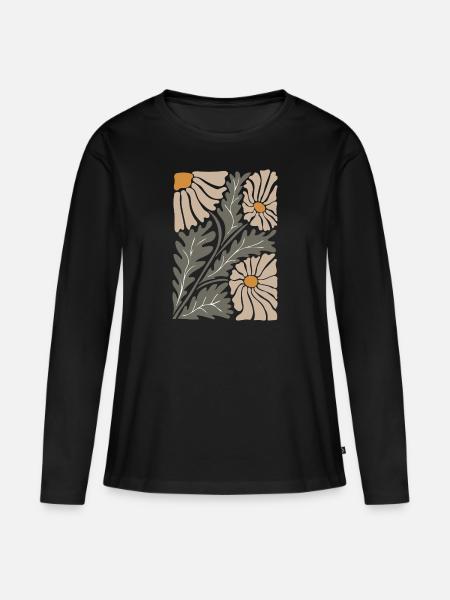 Retro Groovy Blumen - Frauen Premium Bio Langarmshirt - Schwarz