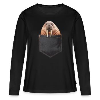 Walross - Frauen Premium Bio Langarmshirt - Schwarz - Vorne - Julia (174cm)