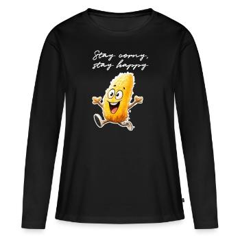 Restez ringard, restez heureux ! - T-shirt manches longues Premium bio Femme - noir - Devant - Julia (174cm)