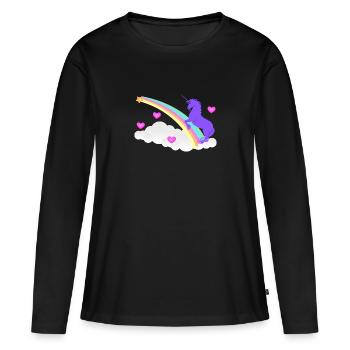Licorne sur un arc-en-ciel - T-shirt manches longues Premium bio Femme - noir - Devant - Julia (174cm)