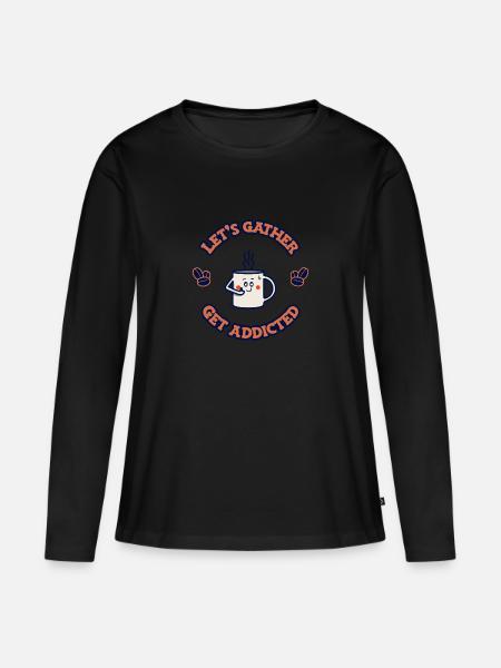 Süchtig werden nach Kaffee - Frauen Premium Bio Langarmshirt - Schwarz