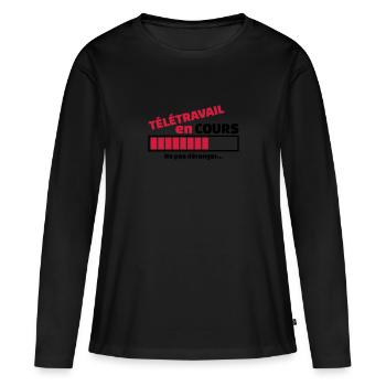 télétravail en cours - T-shirt manches longues Premium bio Femme - noir - Devant - Julia (174cm)