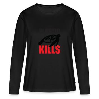 Plastique tue tortue tortue en plastique - T-shirt manches longues Premium bio Femme - noir - Devant - Julia (174cm)