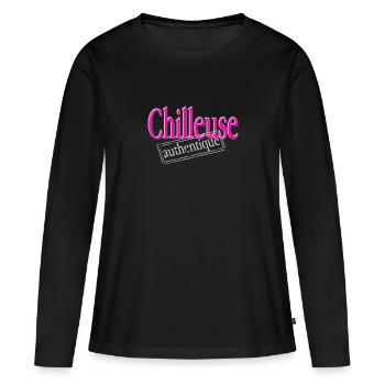 Chilleuse authentique - T-shirt manches longues Premium bio Femme - noir - Devant - Julia (174cm)