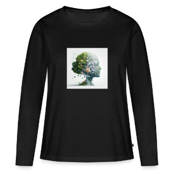 Art abstrait : la femme et la nature - T-shirt manches longues Premium bio Femme - noir - Devant - Julia (174cm)