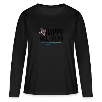 Design Happy New Year - T-shirt manches longues Premium bio Femme - noir - Devant - Julia (174cm)
