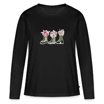 Schuhe mit Blumen - Frauen Premium Bio Langarmshirt - Schwarz - Vorne - Julia (174cm)