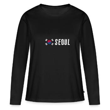 Séoul - T-shirt manches longues Premium bio Femme - noir - Devant - Julia (174cm)