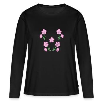Kirschblüten - Florales Muster - Frauen Premium Bio Langarmshirt - Schwarz - Vorne - Julia (174cm)