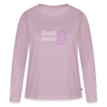 bientôt maman bébé - T-shirt manches longues Premium bio Femme - rose poudré - Devant - Julia (174cm)