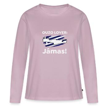 La Crète acclame en grec - T-shirt manches longues Premium bio Femme - rose poudré - Devant - Julia (174cm)