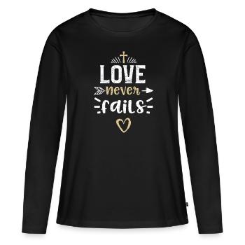 Love never fails - Jesus - Frauen Premium Bio Langarmshirt - Schwarz - Vorne - Julia (174cm)