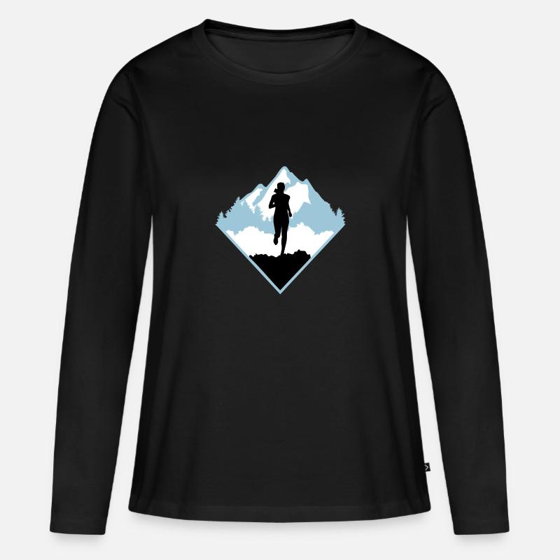 Trail Running, Läuferin, laufen - Frauen Premium Bio Langarmshirt - Schwarz