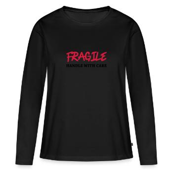 Fragile Handle with care - Frauen Premium Bio Langarmshirt - Schwarz - Vorne - Julia (174cm)