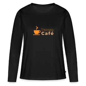 Pause café - T-shirt manches longues Premium bio Femme - noir - Devant - Julia (174cm)