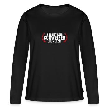 Schweizer Schweiz - Frauen Premium Bio Langarmshirt - Schwarz - Vorne - Julia (174cm)