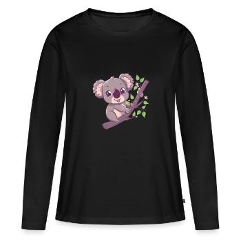 Koala heureux ours koala - T-shirt manches longues Premium bio Femme - noir - Devant - Julia (174cm)