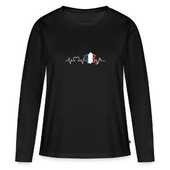 Français Français France - T-shirt manches longues Premium bio Femme - noir - Devant - Julia (174cm)