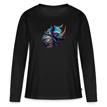 CS Rhino, animal de la collection Cyber Squad - T-shirt manches longues Premium bio Femme - noir - Devant - Julia (174cm)