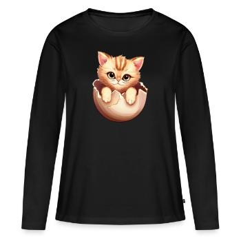 Chaton éclot de l’œuf, Mignon design animal - T-shirt manches longues Premium bio Femme - noir - Devant - Julia (174cm)