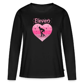 Herz Liebe Sport Rollschuh Mädchen 11. Geburtstag - Frauen Premium Bio Langarmshirt - Schwarz - Vorne - Julia (174cm)