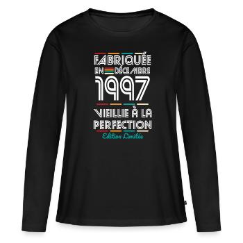 Anniversaire 25 ans - Fabriquée en Décembre 1997 - T-shirt manches longues Premium bio Femme - noir - Devant - Julia (174cm)