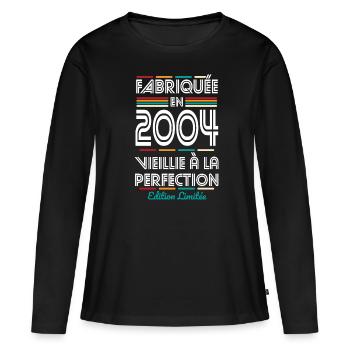 Anniversaire 20 ans - Fabriquée en 2004 - T-shirt manches longues Premium bio Femme - noir - Devant - Julia (174cm)
