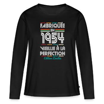 Anniversaire 70 ans - Fabriquée en 1954 - T-shirt manches longues Premium bio Femme - noir - Devant - Julia (174cm)