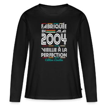 20-jähriges Jubiläum - Hergestellt im Mai 2004 - Frauen Premium Bio Langarmshirt - Schwarz - Vorne - Julia (174cm)