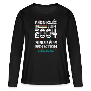 20-jähriges Jubiläum - Hergestellt im Juni 2004 - Frauen Premium Bio Langarmshirt - Schwarz - Vorne - Julia (174cm)