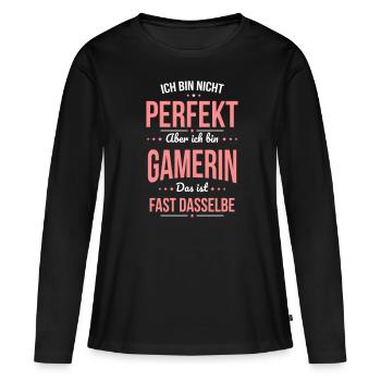 Je ne suis pas parfait, mais je suis un joueur - T-shirt manches longues Premium bio Femme - noir - Devant - Julia (174cm)