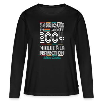 20-jähriges Jubiläum - Hergestellt im August 2004 - Frauen Premium Bio Langarmshirt - Schwarz - Vorne - Julia (174cm)