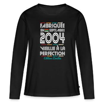 20-jähriges Jubiläum - Hergestellt im September 2004 - Frauen Premium Bio Langarmshirt - Schwarz - Vorne - Julia (174cm)