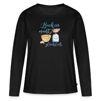 Backen macht glücklich für Bäcker und Bäckerinnen - Frauen Premium Bio Langarmshirt - Schwarz - Vorne - Julia (174cm)