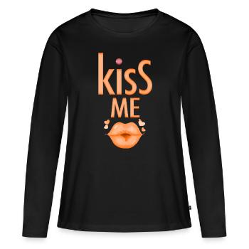 Embrasse-moi La fête - T-shirt manches longues Premium bio Femme - noir - Devant - Julia (174cm)
