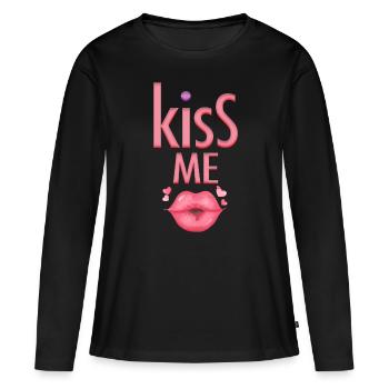 Embrasse-moi Fête Rendez-vous - T-shirt manches longues Premium bio Femme - noir - Devant - Julia (174cm)