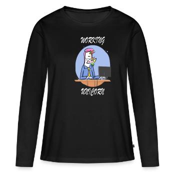 Workaholic Einhorn - Frauen Premium Bio Langarmshirt - Schwarz - Vorne - Julia (174cm)