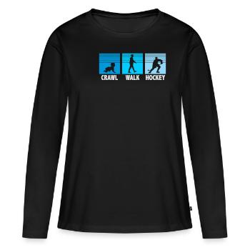 L’évolution du hockey, ramper, courir, hockey - T-shirt manches longues Premium bio Femme - noir - Devant - Julia (174cm)