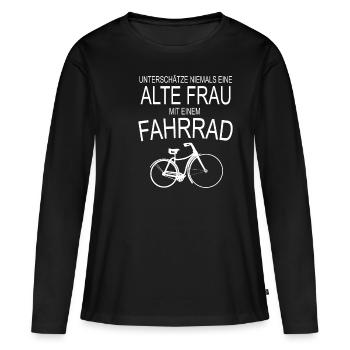 Alte Frau - Fahrrad - Frauen Premium Bio Langarmshirt - Schwarz - Vorne - Julia (174cm)