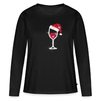 Weinglas Glitzer Lichteffekte Rotwein Glühwein - Frauen Premium Bio Langarmshirt - Schwarz - Vorne - Julia (174cm)