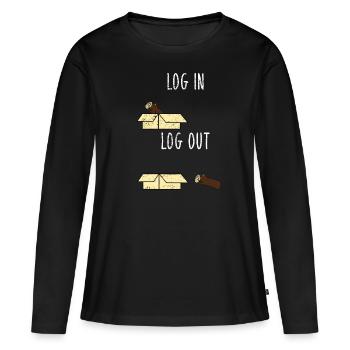 Computer Science Joke Log In Log Out Nerd Office Gift - Women's Premium Organic Long Sleeve Shirt - black - Front - Julia (174cm)
