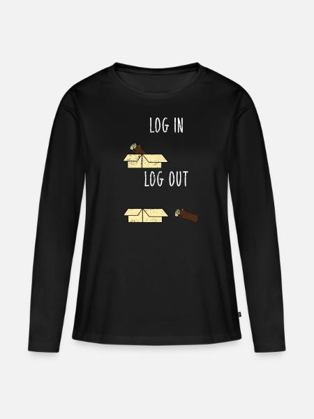 Informatik Witz Log In Log Out Nerd Büro Geschenk - Frauen Premium Bio Langarmshirt - Schwarz