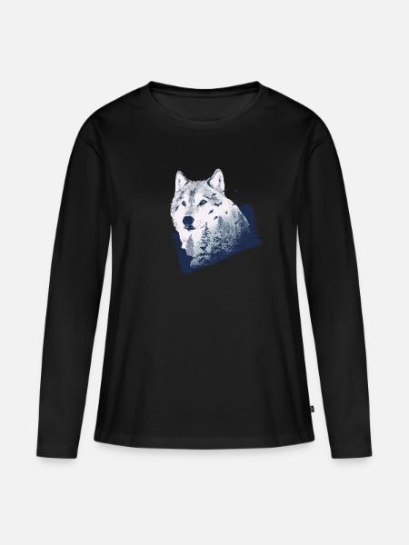 Wolf forest - Frauen Premium Bio Langarmshirt - Schwarz