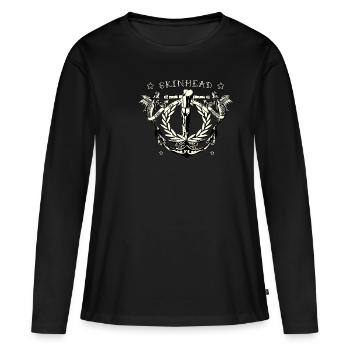 Produit Skinhead crucifié pour antiraciste Trojan - T-shirt manches longues Premium bio Femme - noir - Devant - Julia (174cm)