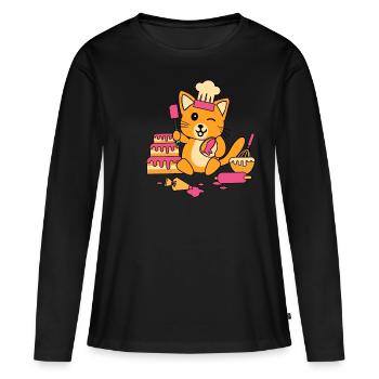 Tablier de cuisine gâteau cadeau de chat - T-shirt manches longues Premium bio Femme - noir - Devant - Julia (174cm)
