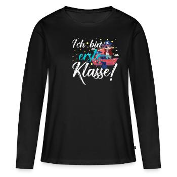 Je suis en première année - scolarisation, première année - T-shirt manches longues Premium bio Femme - noir - Devant - Julia (174cm)