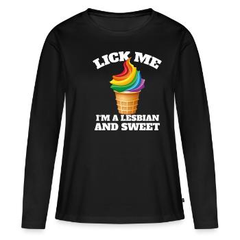 LGBT leck mich ich bin lesbisch und süß Eiscreme - Frauen Premium Bio Langarmshirt - Schwarz - Vorne - Julia (174cm)